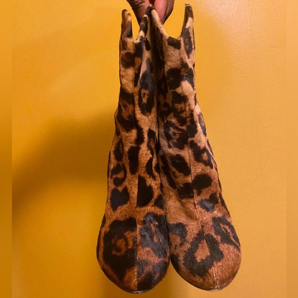 Giuseppe Zanotti Women Brown Ankle Boots Fur Leopard Print Heels Booties - Picture 6 of 13